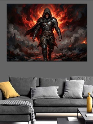 Karizma Tablo Karanlıkta Zırhlı ve Pelerinli Savaşçı Dekoratif Kanvas - Mdf Ahşap Tablo