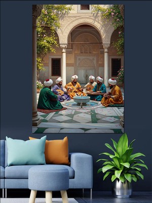 Karizma Tablo Osmanlı Sofrasında Sohbet Eden Adamlar Dekoratif Kanvas - Mdf Ahşap Tablo