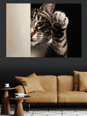 Karizma Tablo Duvardan Bakan Meraklı Kedi Yüzü Dekoratif Kanvas - Mdf Ahşap Tablo