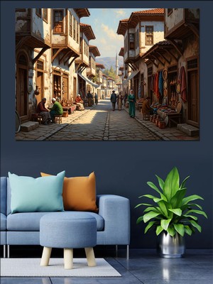 Karizma Tablo Tarihi Dar Sokak ve Eski Evler Dekoratif Kanvas - Mdf Ahşap Tablo