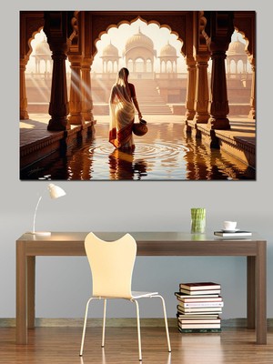 Karizma Tablo Saray Kemerlerinden Görünen Şık Kadın Dekoratif Kanvas - Mdf Ahşap Tablo