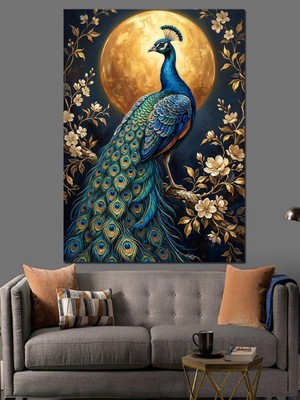 Karizma Tablo Ay Işığında Balkonda Tavus Kuşu Dekoratif Kanvas - Mdf Ahşap Tablo