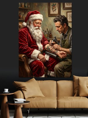 Karizma Tablo Noel Baba ve Dövme Sanatçısı Dekoratif Kanvas - Mdf Ahşap Tablo