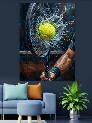 Karizma Tablo Su Damlacıklı Tenis Raketi ve Topu Dekoratif Kanvas - Mdf Ahşap Tablo