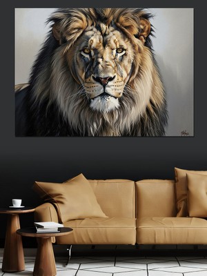 Karizma Tablo Heybetli Aslan Başı Yakın Çekim Dekoratif Kanvas - Mdf Ahşap Tablo