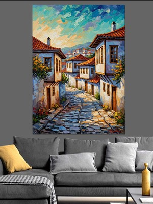 Karizma Tablo Çiçekli Osmanlı Sokağı ve Evler Dekoratif Kanvas - Mdf Ahşap Tablo