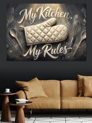 Karizma Tablo Mutfak Kuralları Fırın Eldiveni Yazısı Dekoratif Kanvas - Mdf Ahşap Tablo