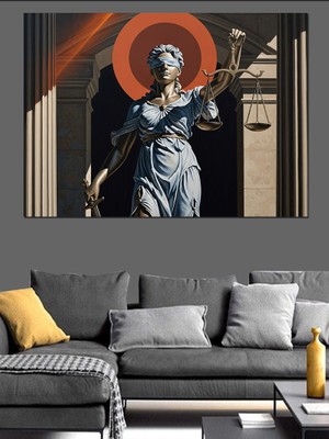 Karizma Tablo Adalet Tanrıçası Heykeli Grafik Tasarım Dekoratif Kanvas - Mdf Ahşap Tablo