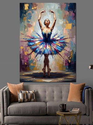 Karizma Tablo Renkli Elbiseli Zarif Balerin Tablosu Dekoratif Kanvas - Mdf Ahşap Tablo