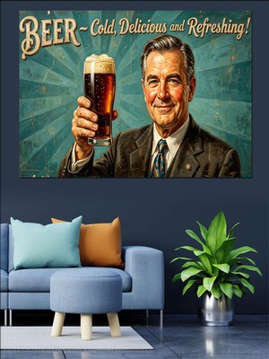 Karizma Tablo Klasik Bira Reklamı Erkek Portresi Dekoratif Kanvas - Mdf Ahşap Tablo
