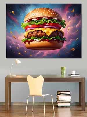 Karizma Tablo Çok Katlı Büyük Sulu Hamburger Dekoratif Kanvas - Mdf Ahşap Tablo