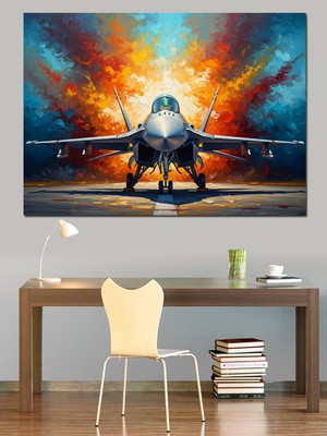 Karizma Tablo Patlama Önünde Süzülen Savaş Uçağı Dekoratif Kanvas - Mdf Ahşap Tablo