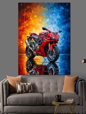 Karizma Tablo Soyut Arka Planda Kırmızı Motosiklet Dekoratif Kanvas - Mdf Ahşap Tablo