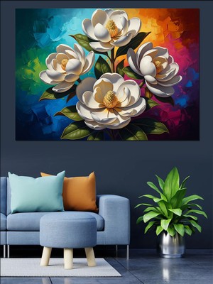 Karizma Tablo Vazoda Beyaz Şakayık Çiçekleri Buketi Dekoratif Kanvas - Mdf Ahşap Tablo