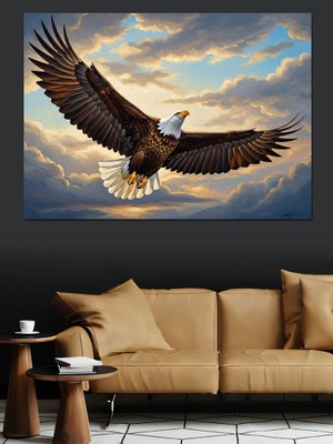 Karizma Tablo Gökyüzünde Süzülen Büyük Beyaz Kartal Dekoratif Kanvas - Mdf Ahşap Tablo