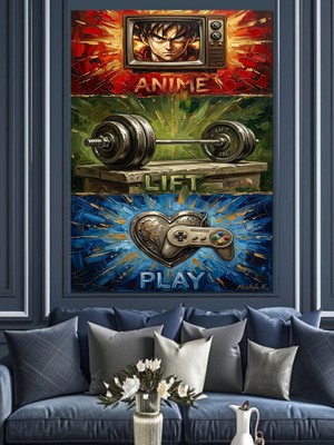 Karizma Tablo Anime Lift Play Üçlü Grafik Panel Dekoratif Kanvas - Mdf Ahşap Tablo