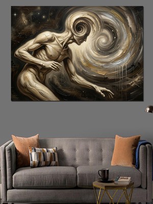 Karizma Tablo Sarmal Desenli Sürreal Insan Figürü Dekoratif Kanvas - Mdf Ahşap Tablo