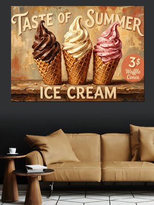 Karizma Tablo Yaz Tadı Dondurma Reklam Panosu Dekoratif Kanvas - Mdf Ahşap Tablo