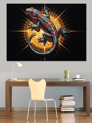 Karizma Tablo Altın Işıltılı Modern Kertenkele Sembolü Dekoratif Kanvas - Mdf Ahşap Tablo