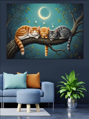 Karizma Tablo Dal Üzerinde Uyuyan Iki Kedi Dekoratif Kanvas - Mdf Ahşap Tablo
