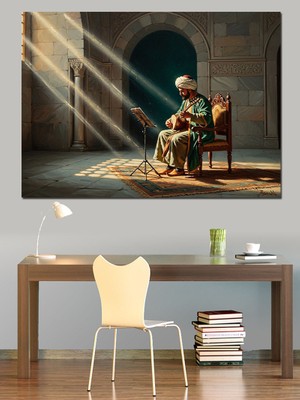 Karizma Tablo Tarihi Kütüphanede Çalışan Bilge Adam Dekoratif Kanvas - Mdf Ahşap Tablo