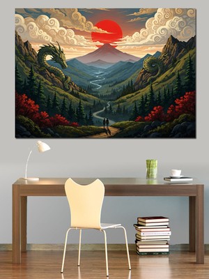 Karizma Tablo Dağlar Arasındaki Sakin Ejderha Vadisi Dekoratif Kanvas - Mdf Ahşap Tablo