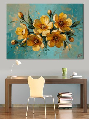 Karizma Tablo Sanatsal Suluboya Tarzı Sarı Çiçekler Dekoratif Kanvas - Mdf Ahşap Tablo