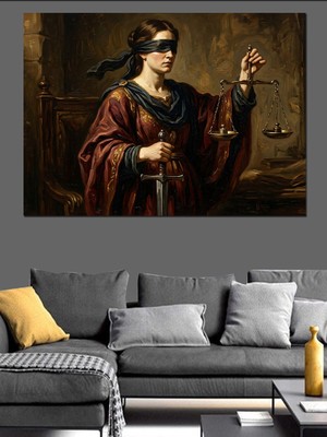 Karizma Tablo Adalet Tanrıçası Themis Heykeli Sanatı Dekoratif Kanvas - Mdf Ahşap Tablo