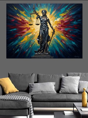 Karizma Tablo Renkli Patlamalı Adalet Heykeli Tablosu Dekoratif Kanvas - Mdf Ahşap Tablo