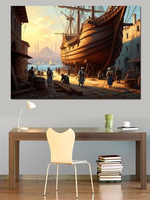 Karizma Tablo Istanbul Boğazında Eski Yelkenli Gemi Dekoratif Kanvas - Mdf Ahşap Tablo
