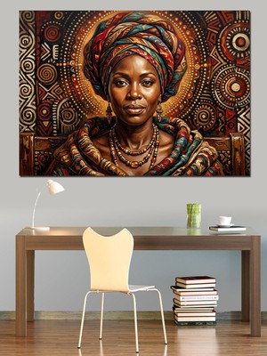 Karizma Tablo Etnik Takılı Afrikalı Kadın Büstü Dekoratif Kanvas - Mdf Ahşap Tablo