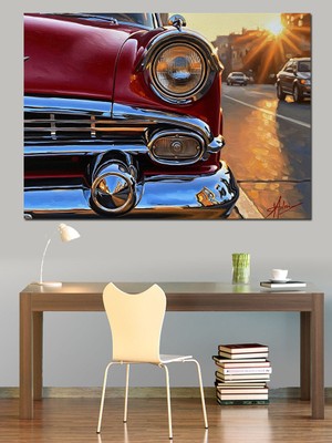 Karizma Tablo Yakın Çekim Klasik Kırmızı Araba Dekoratif Kanvas - Mdf Ahşap Tablo