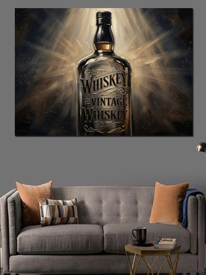 Karizma Tablo Işıklar Içinde Vintage Viski Şişesi Dekoratif Kanvas - Mdf Ahşap Tablo