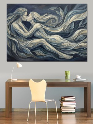 Karizma Tablo Birbirine Sarılan Saçlardan Oluşan Çift Dekoratif Kanvas - Mdf Ahşap Tablo