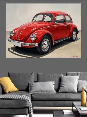Karizma Tablo Klasik Kırmızı Araba Manzarası Dekoratif Kanvas - Mdf Ahşap Tablo