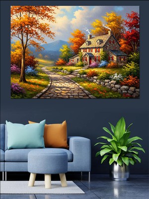 Karizma Tablo Bahar Bahçesinde Huzurlu Müstakil Ev Dekoratif Kanvas - Mdf Ahşap Tablo