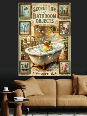 Karizma Tablo Banyo Nesnelerinin Gizli Yaşamı Tasarımı Dekoratif Kanvas - Mdf Ahşap Tablo