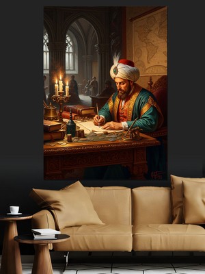 Karizma Tablo Kütüphanede Yazı Yazan Osmanlı Alimi Dekoratif Kanvas - Mdf Ahşap Tablo