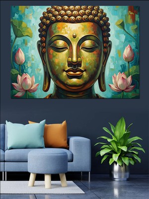 Karizma Tablo Işıklar Içinde Huzurlu Budha Yüzü Dekoratif Kanvas - Mdf Ahşap Tablo