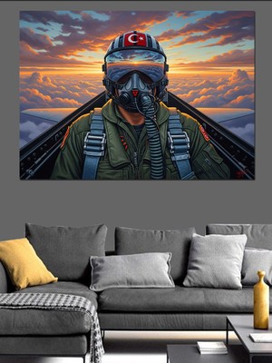 Karizma Tablo Pilot Kasklı Karizmatik Asker Portresi Dekoratif Kanvas - Mdf Ahşap Tablo