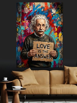 Karizma Tablo Einstein Aşk Cevaptır Yazılı Tablo Dekoratif Kanvas - Mdf Ahşap Tablo
