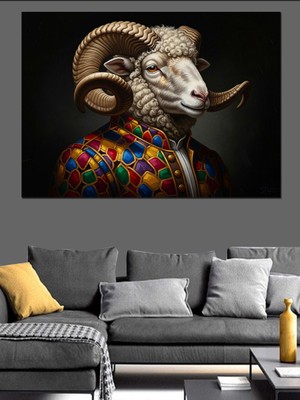 Karizma Tablo Renkli Kıyafetli Bilge Koç Portresi Dekoratif Kanvas - Mdf Ahşap Tablo