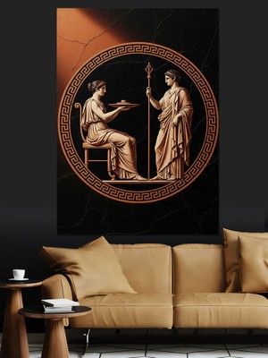 Karizma Tablo Antik Yunan Madalyonu ve Figürler Dekoratif Kanvas - Mdf Ahşap Tablo