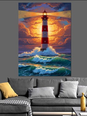Karizma Tablo Dalgalar Arasından Yükselen Deniz Feneri Dekoratif Kanvas - Mdf Ahşap Tablo