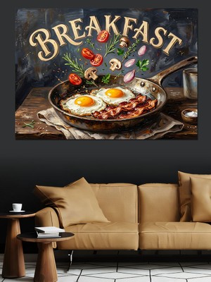 Karizma Tablo Kahvaltı Zamanı Tavada Yumurta ve Pastırma Dekoratif Kanvas - Mdf Ahşap Tablo