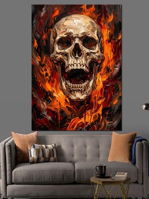 Karizma Tablo Alevler Içinde Yanan Kurukafa Portresi Dekoratif Kanvas - Mdf Ahşap Tablo