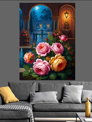 Karizma Tablo Mistik Bir Bahçede Renkli Güller Dekoratif Kanvas - Mdf Ahşap Tablo