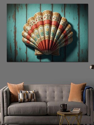 Karizma Tablo Iskele Üzerinde Büyük Deniz Kabuğu Dekoratif Kanvas - Mdf Ahşap Tablo