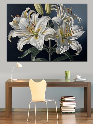 Karizma Tablo Işık Altında Beyaz Zambak Çiçekleri Dekoratif Kanvas - Mdf Ahşap Tablo