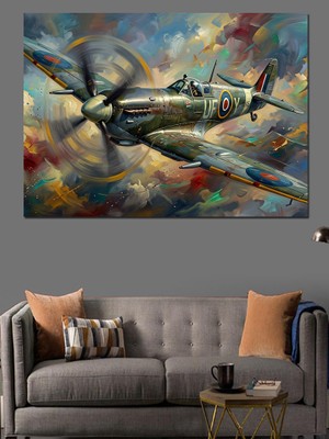 Karizma Tablo Bulutlar Arasında Savaşan Klasik Uçak Dekoratif Kanvas - Mdf Ahşap Tablo